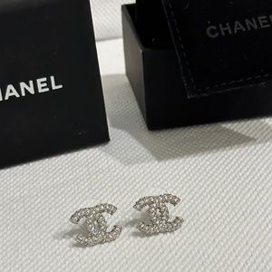 CHANEL authentic silver stud earrings